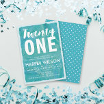 Watercolor Aqua Blue 21st Birthday Invitation<br><div class="desc">Invite friends and family to a 21st birthday celebration with this aqua blue watercolor birthday invitation. Perfect for a beach or pool party theme birthday. Personalise this invitation by replacing the placeholder text in the template. For more options such as to change the font and it's size click the "Customise...</div>