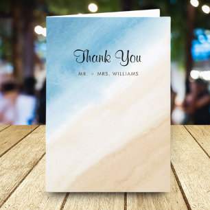 Watercolor Aqua Blue On The Sea Wedding Thank You Card