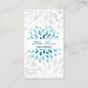 watercolor aqua floral Makeup artist Business Card