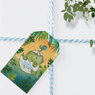 Watercolor Aqua Green Dino Baby Shower Gift Tags