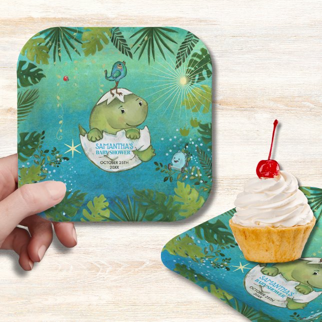 Watercolor Aqua Green Dinosaur Party Plates (Watercolor Aqua Green Dinosaur Party Plates)