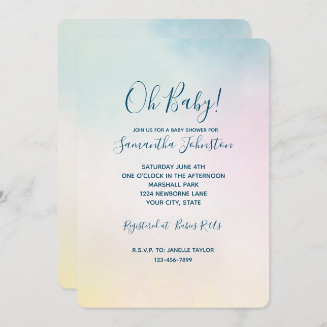 Watercolor Aqua Pink Yellow Tie Dye Ombre Invitation (Front/Back)