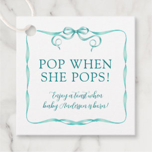Watercolor Aqua Ribbon Pop When She Pops Favour Tags
