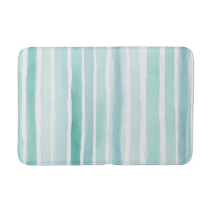 Watercolor Aqua Vertical Stripe Pattern Coastal Bath Mat