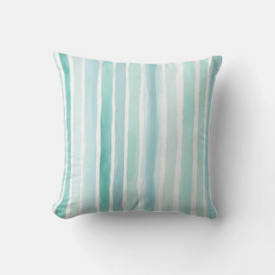 Watercolor Aqua Vertical Stripe Pattern Coastal Cushion