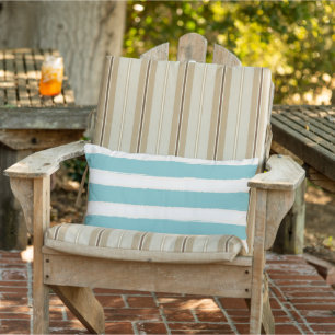 Watercolor Aqua White Beach Stripes Lumbar Cushion