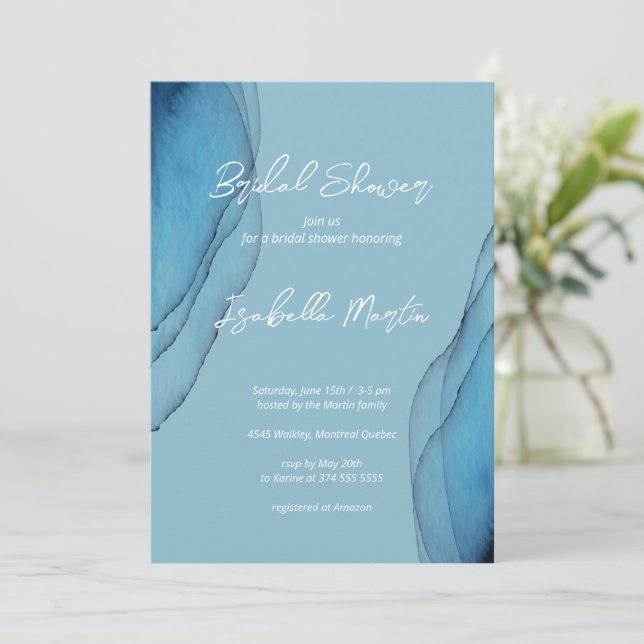 Watercolor aquamarine ocean blue Bridal Shower   Invitation (Standing Front)