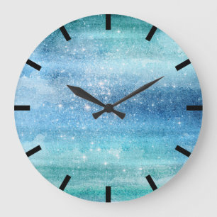 Watercolor Aquarelle Turquoise Aqua Galaxy Ocean Large Clock