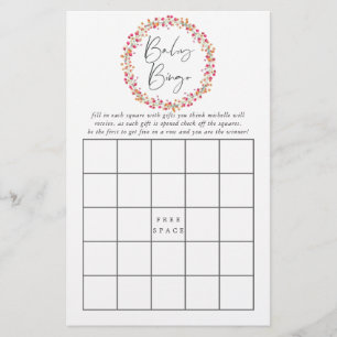 Watercolor Aquarelle Wild Flower Baby Shower Bingo