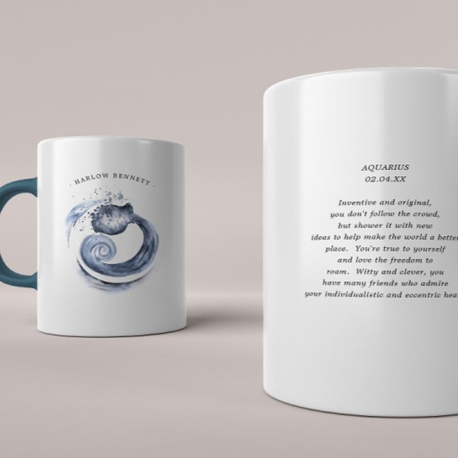 Watercolor Aquarius Astrology Zodiac | Monogram Coffee Mug (Creator Uploaded)