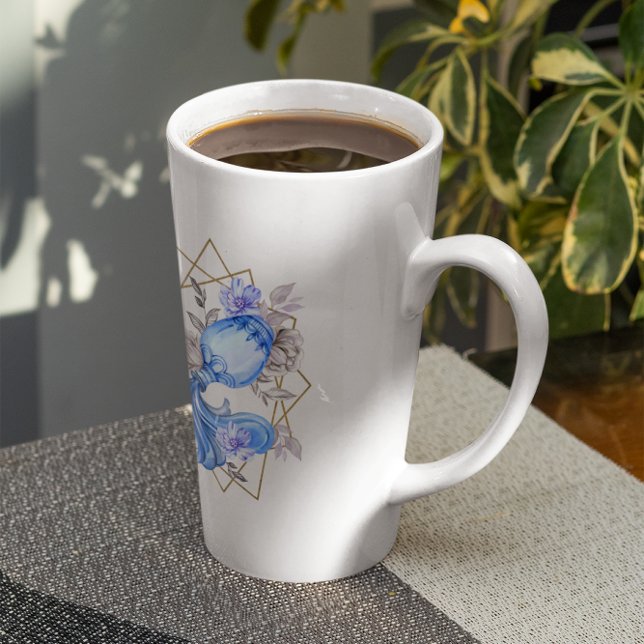 Watercolor Aquarius Astrology Zodiac | Monogram Latte Mug (Creator Uploaded)