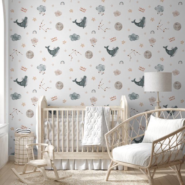 Watercolor Aquarius Zodiac Nursery Wallpaper (Kids)