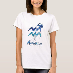 Watercolor Aquarius Zodiac Sign January February T-Shirt