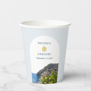 Watercolor Arch Italy Lemons Positano Wedding Paper Cups