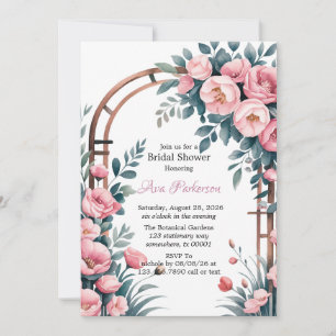 Watercolor Arch Pink & Blue Blooms Bridal Shower Invitation
