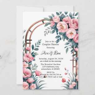 Watercolor Arch Pink & Blue Blooms Couples Shower Invitation