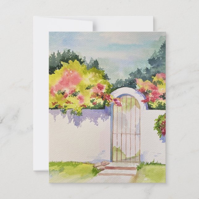 Watercolor Arched Garden Gate Card (Front)