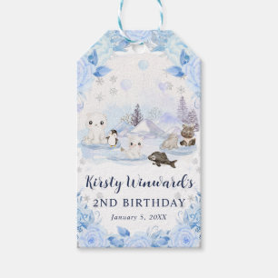 Watercolor Arctic Animals Floral Kids Birthday Gift Tags