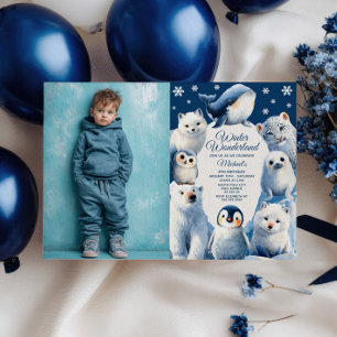 Watercolor Arctic Animals Winter Kids' Birthday Invitation