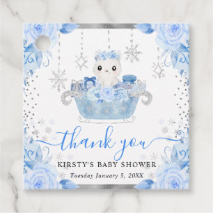 Watercolor Arctic Polar Bear Floral Baby Shower Favour Tags