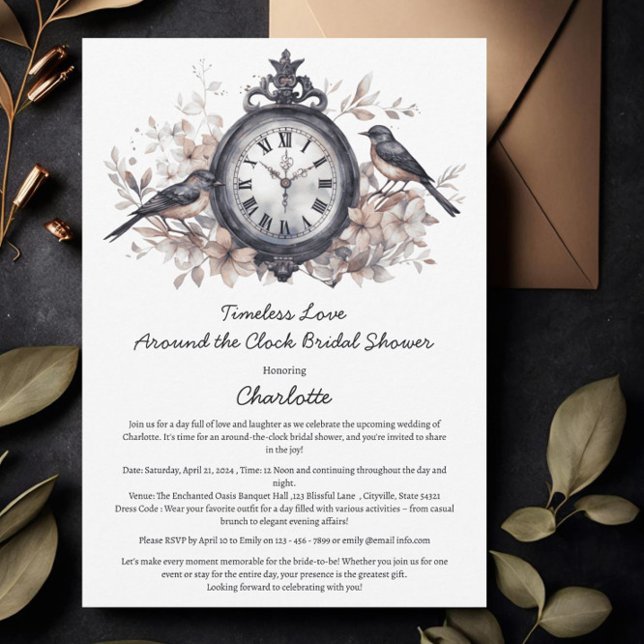 Watercolor Around The Clock Bridal Shower Invitation (Creator Uploaded)
