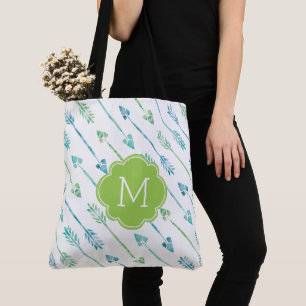 Watercolor Arrows Pattern Monogrammed Tote Bag