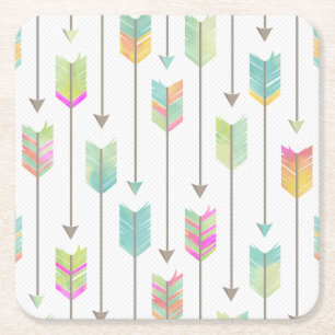 Watercolor Arrows Pattern Square Paper Coaster