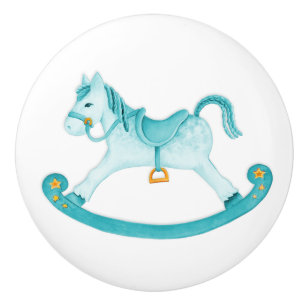 Watercolor art aqua rocking horse knob