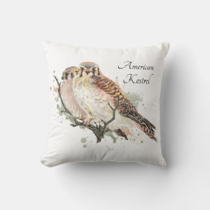 Watercolor Art Birding Kestrel Couple Cushion