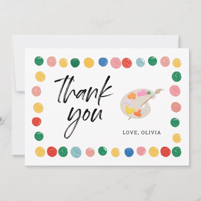 Watercolor Art Birthday Party Thank You Cards (Front)