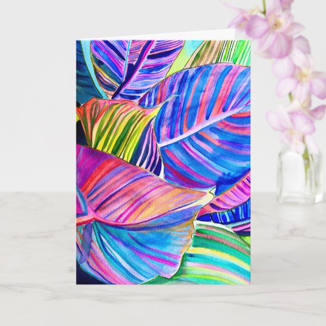 Watercolor art canna tropical leaves  card (Orchid)