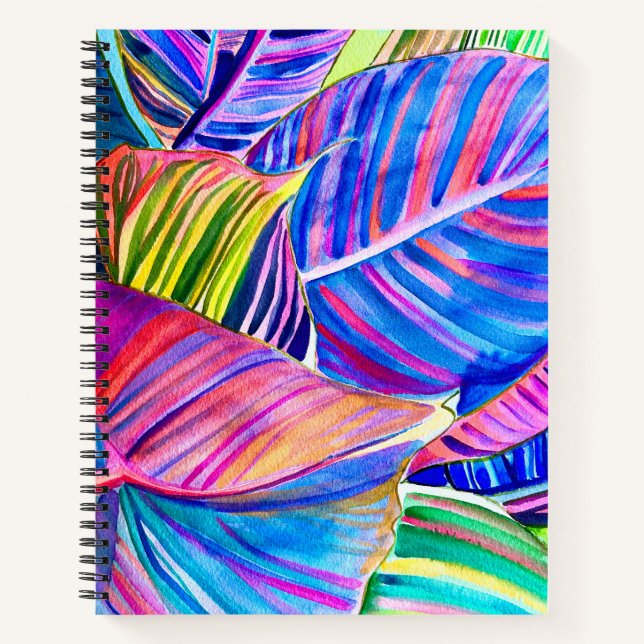Watercolor art canna tropical leaves  notebook (Front)