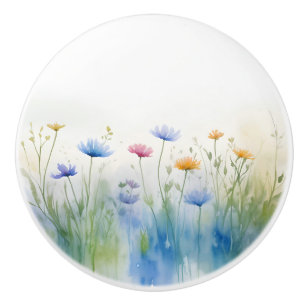 Watercolor Art Colourful Wild Flowers Wildflower Ceramic Knob