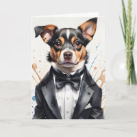 Watercolor Art Cute Dog Tuxedo Black Bow Tie