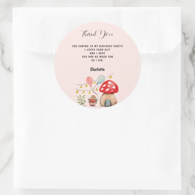 Watercolor Art Cute Mushroom and Flowers Classic Round Sticker (Bag)