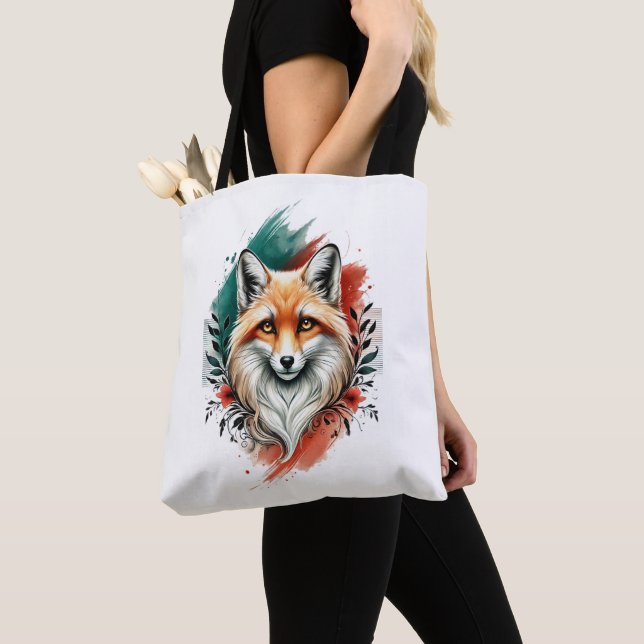 Watercolor Art - Elegant Mystic Fox Tote Bag (Close Up)