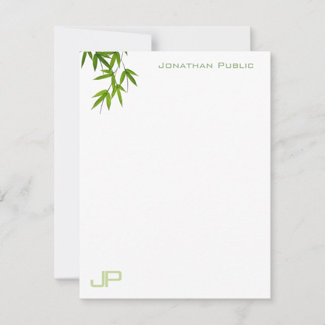 Watercolor Art Green Leaves Monogram Modern Simple Card (Front)