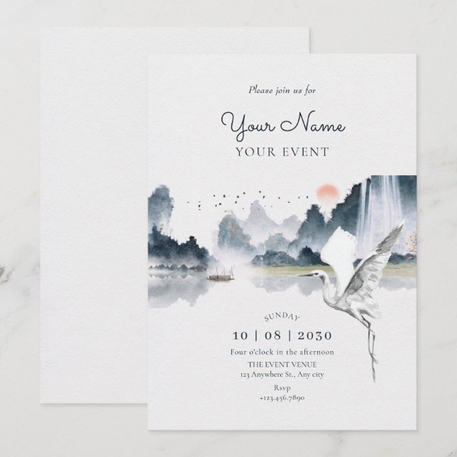 Watercolor art nature scenery invitation (Front/Back)