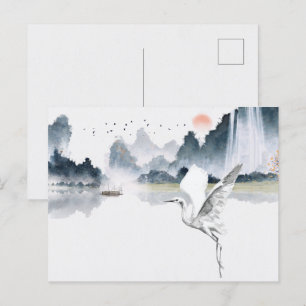 Watercolor art nature scenery postcard