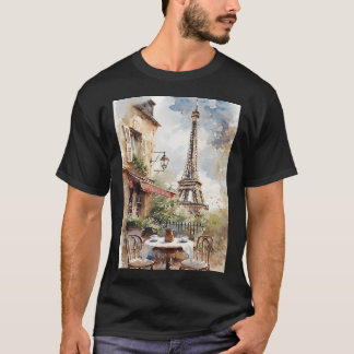 Watercolor Art Of Charming Parisian CafÃ© With Eif T-Shirt