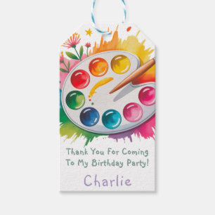 Watercolor Art Palette Age Birthday Party Gift Tags