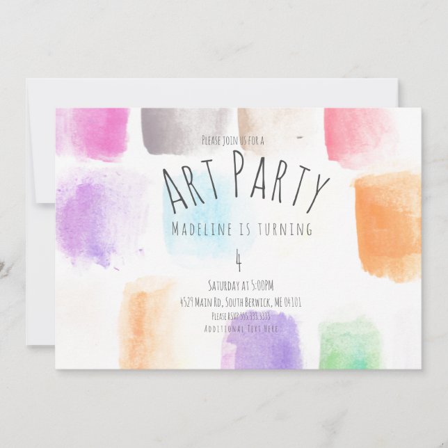 Watercolor Art Party Birthday Colourful Abstract  Invitation (Front)