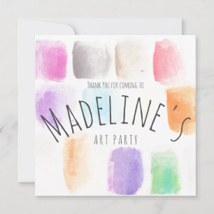 Watercolor Art Party Birthday Colourful Abstract Thank You Card