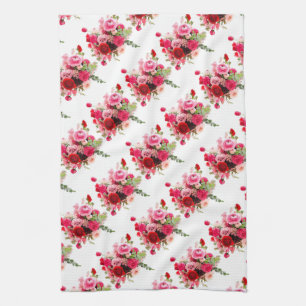 Watercolor Art Pink Red Roses Modern Floral Trendy Tea Towel
