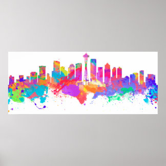 Watercolor art print of the skyline of Seattle USA