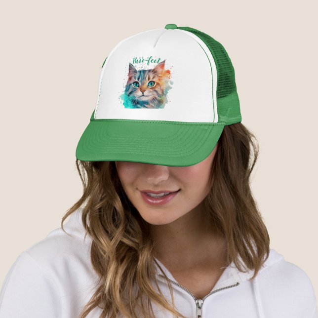 Watercolor Art Purr-fect Cat Trucker Hat (In Situ)