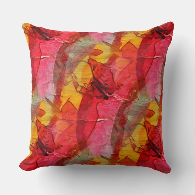 Watercolor art red yellow cushion (Front)