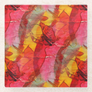 Watercolor art red yellow glass coaster