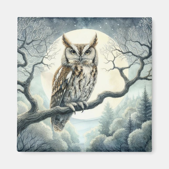 Watercolor Art Screech Owl Magnet (Front)