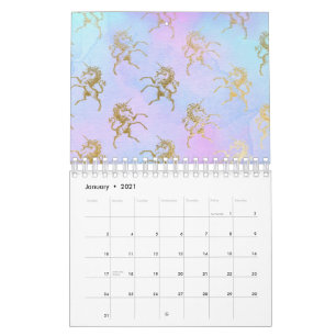 Watercolor Art Soft Colours Golden Unicorn Fantasy Calendar